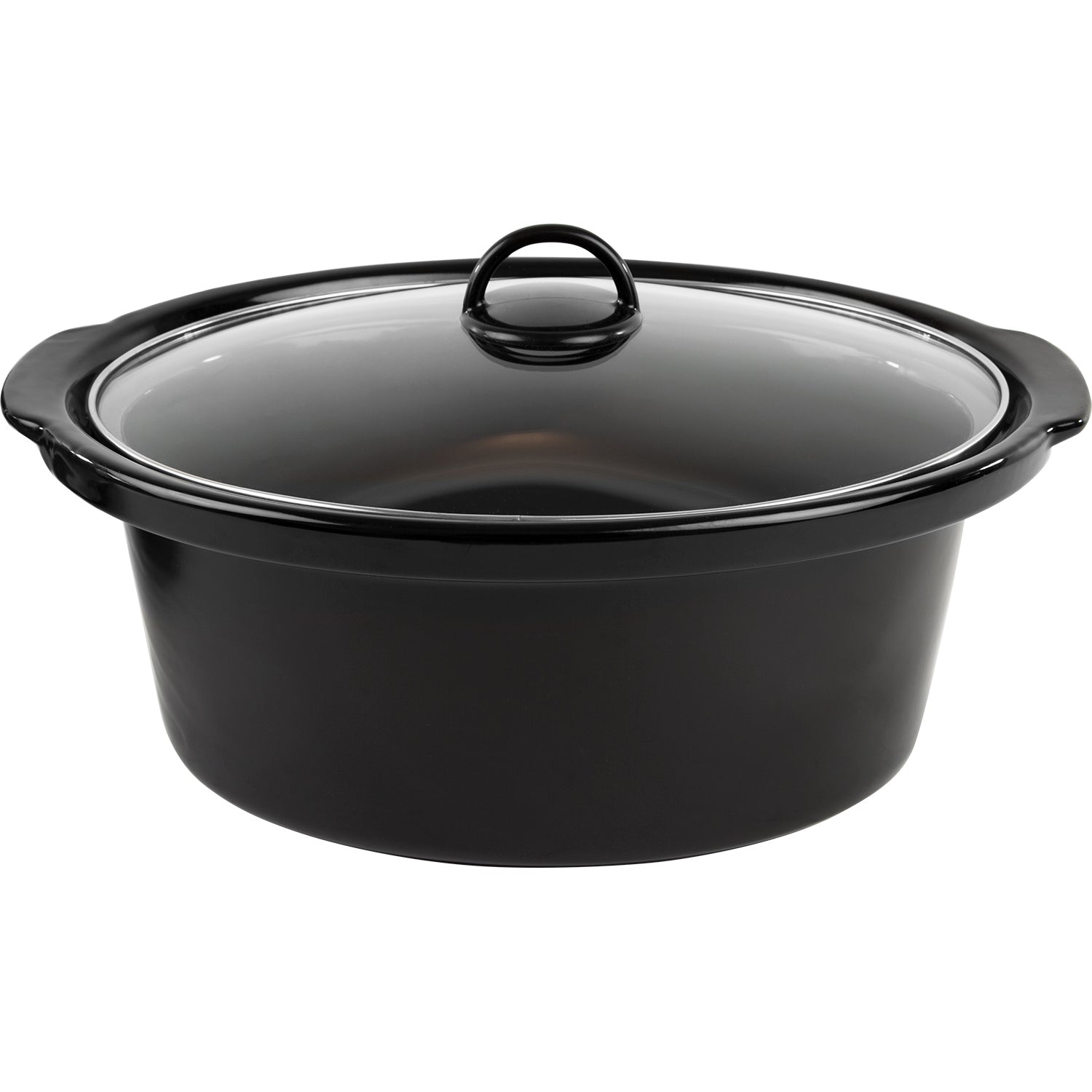 Champion slowcooker 6,5 L sort oval model med klart glaslåg og sidehåndtag.