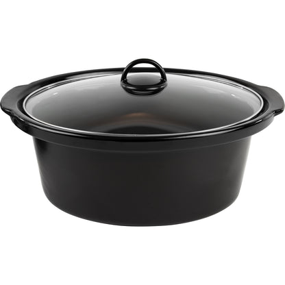 Champion slowcooker 6,5 L sort oval model med klart glaslåg og sidehåndtag.