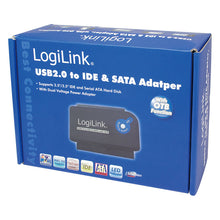 LogiLink USB 2.0 adapterkit blå, til IDE/SATA harddiske 2,5"/3,5", One Touch Backup, dual voltage strømforsyning.