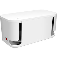 Logilink kabelboks hvid med afrundede kanter, sideåbninger, indbygget 5-vejs stikdåse og 3 USB-porte.