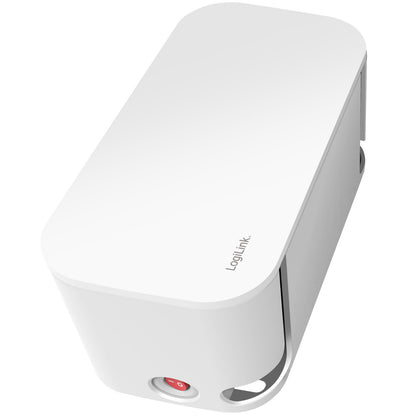 LogiLink kabelboks hvid, rektangulær med afrundede kanter, aftageligt låg, sideåbninger, rød tænd/sluk og 5-vejs stikdåse m/3 USB.