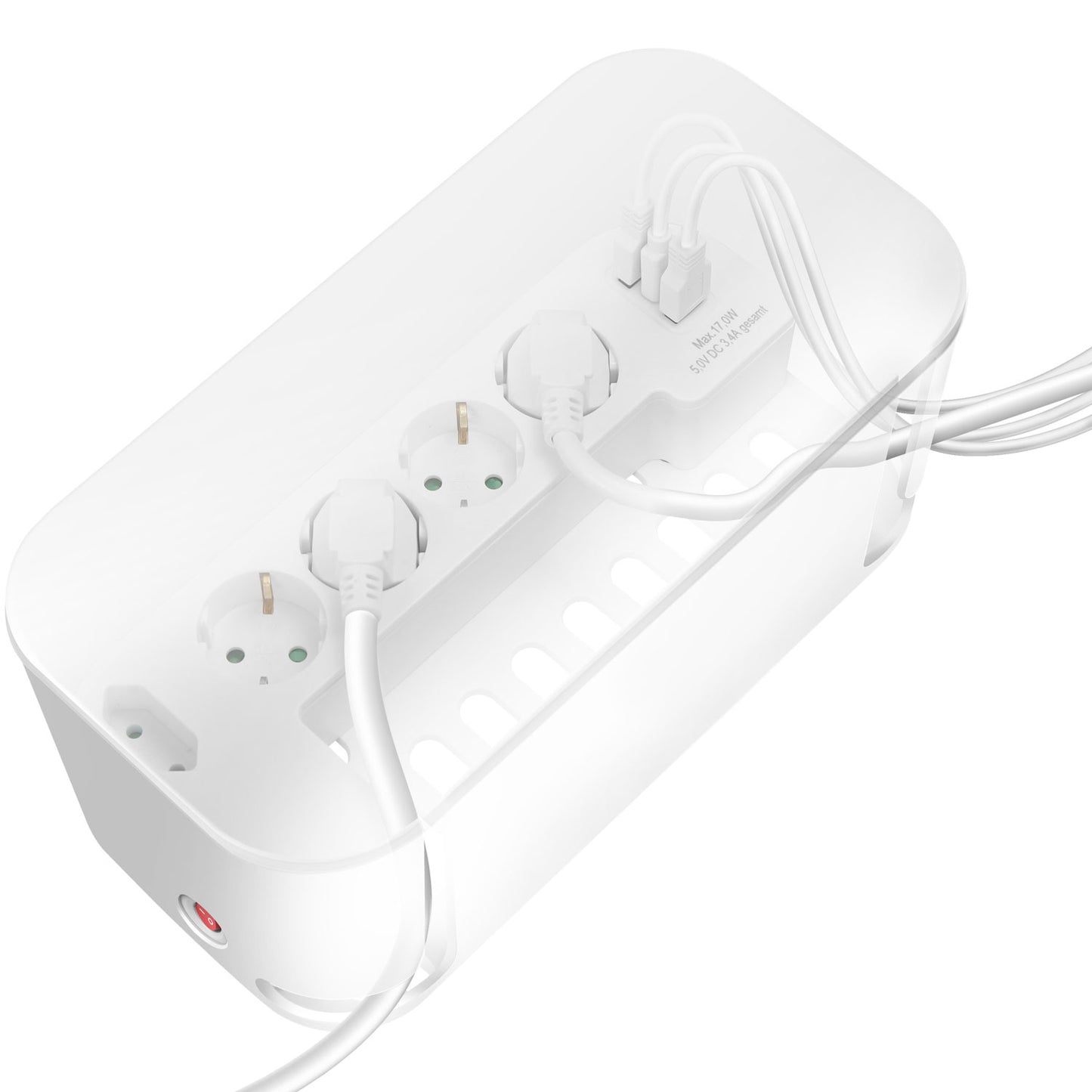 LogiLink kabelboks hvid med indbygget 5-vejs stikdåse og 3 USB-porte til ledningsorganisering.