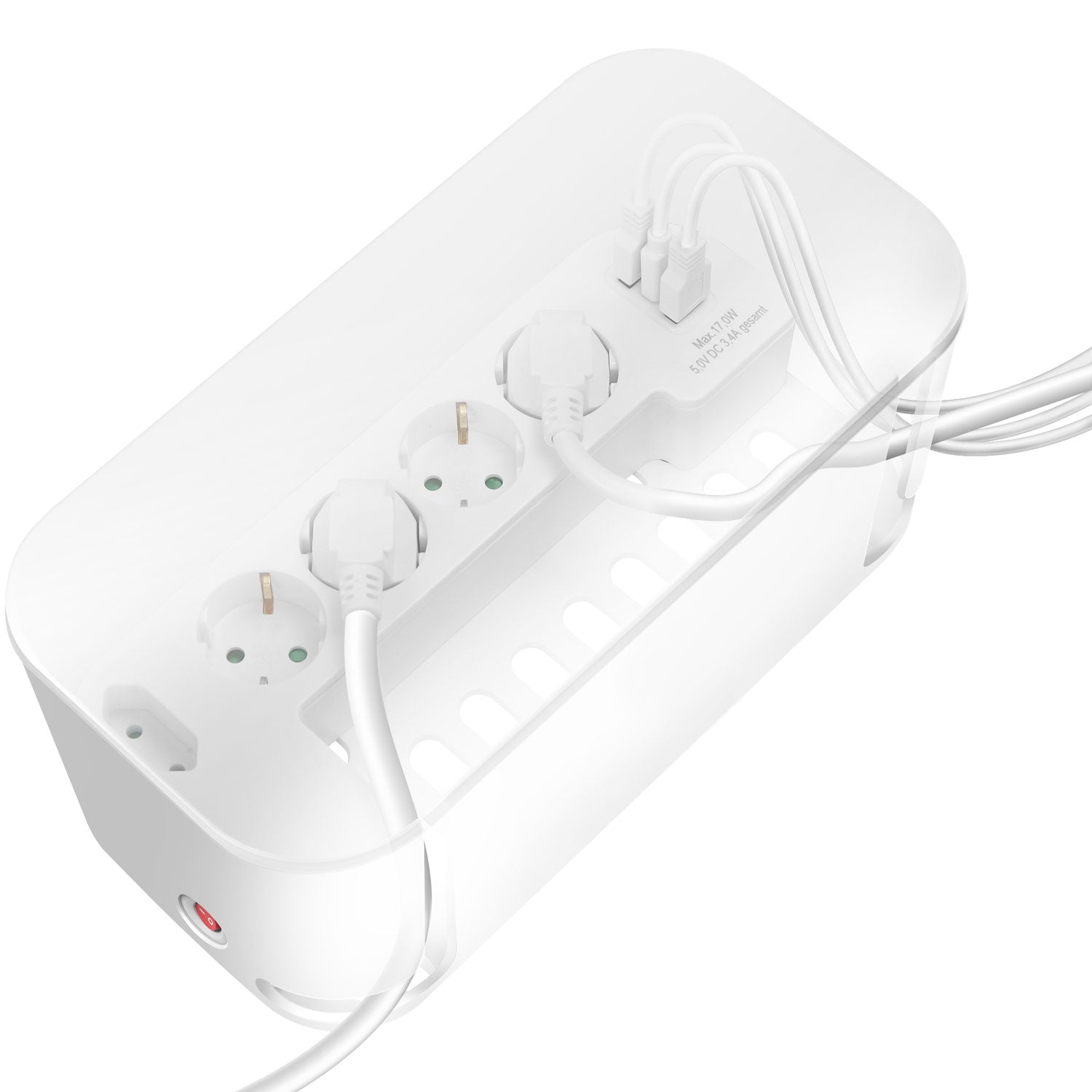 LogiLink kabelboks hvid med indbygget 5-vejs stikdåse og 3 USB-porte til ledningsorganisering.