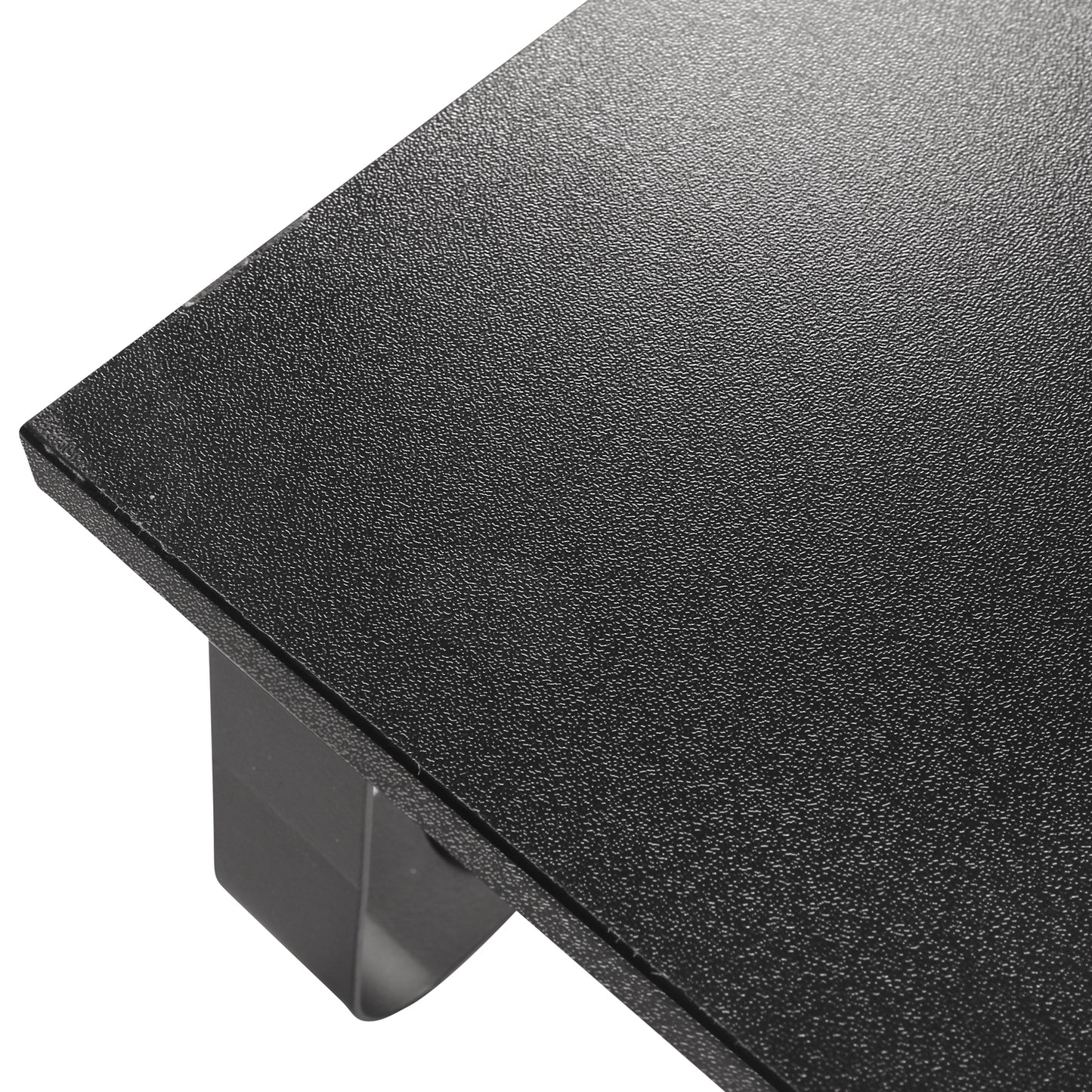 Logilink Skærmforhøjer 600 mm sort metal, synlig overfladestruktur og beslag under, fokus på hjørne og finish.