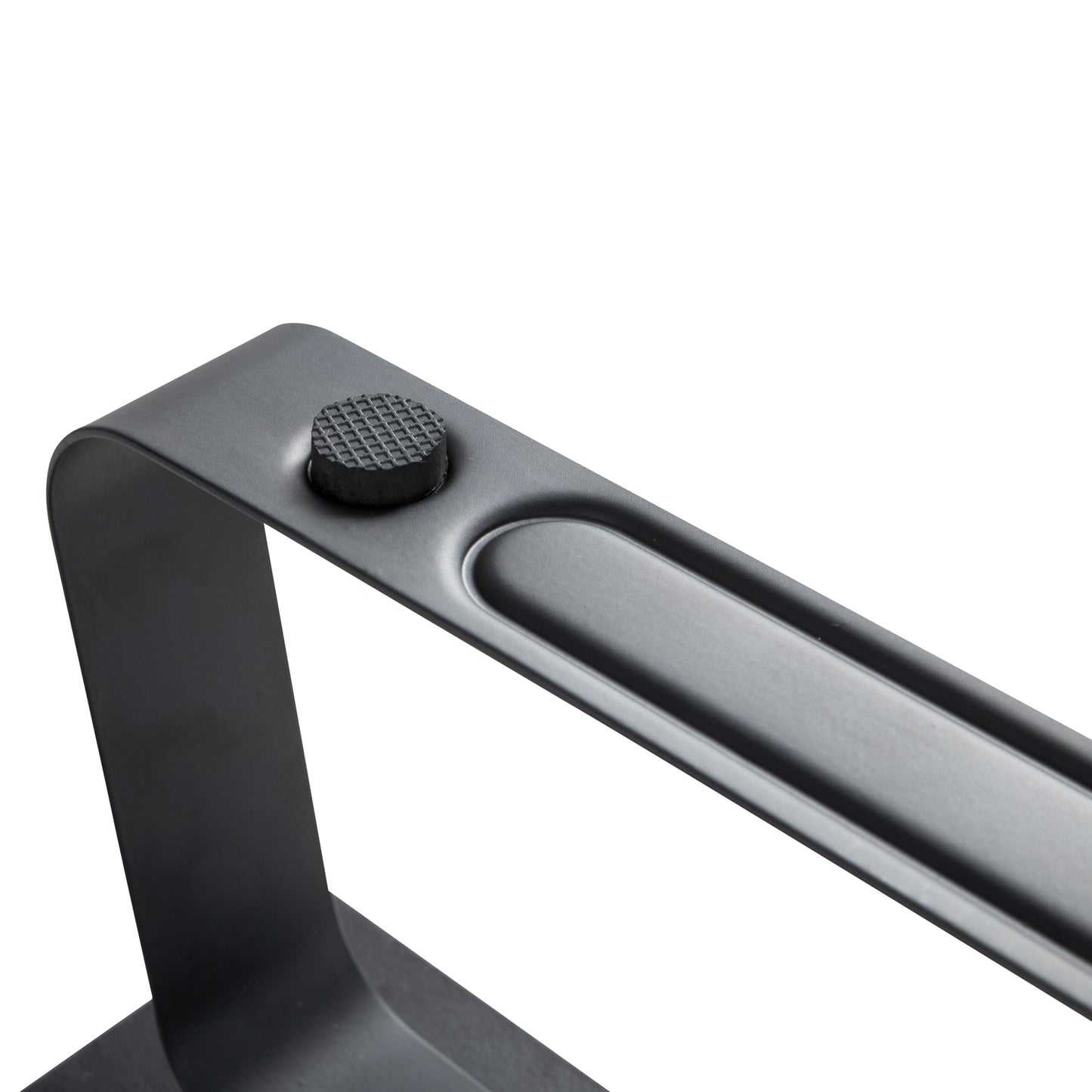 Logilink Skærmforhøjer 600 mm sort metalhåndtag med rillet rundt greb, close-up viser håndtagets detaljer.