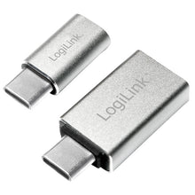 LogiLink USB-C til USB 3.0 og Micro USB adapter 2-pak, sølv, metallic finish, indgraveret LogiLink logo.