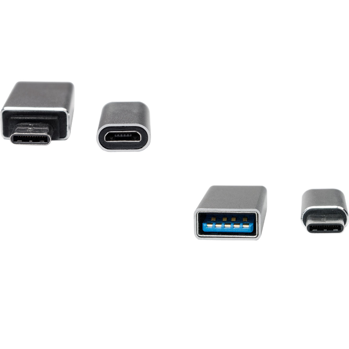 LogiLink USB-C til USB 3.0 og Micro USB til USB 3.0 adapter sæt, 2 stk, sort, begge med synlige stik.