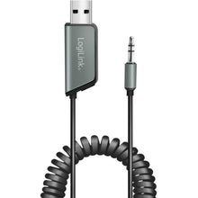 LogiLink sort spiralkabel med USB-A stik og 3,5 mm jack i grå/sølv, begge med LogiLink-logo.