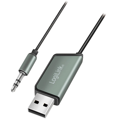 Sort LogiLink kabel med USB-A stik og 3,5mm jack, USB mærket med LogiLink til Bluetooth 5.3 lydmodtager.