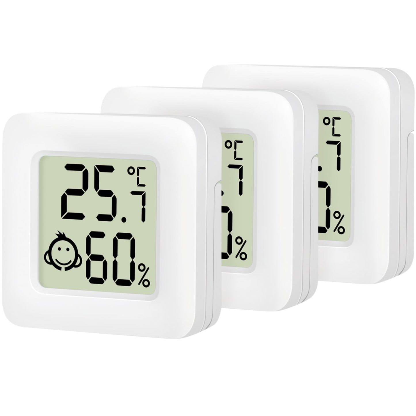 LogiLink digitalt mini-termometer/hygrometer 3-pak LCD viser 25,7°C 60 luftfugtighed babyikon kvadratisk design.