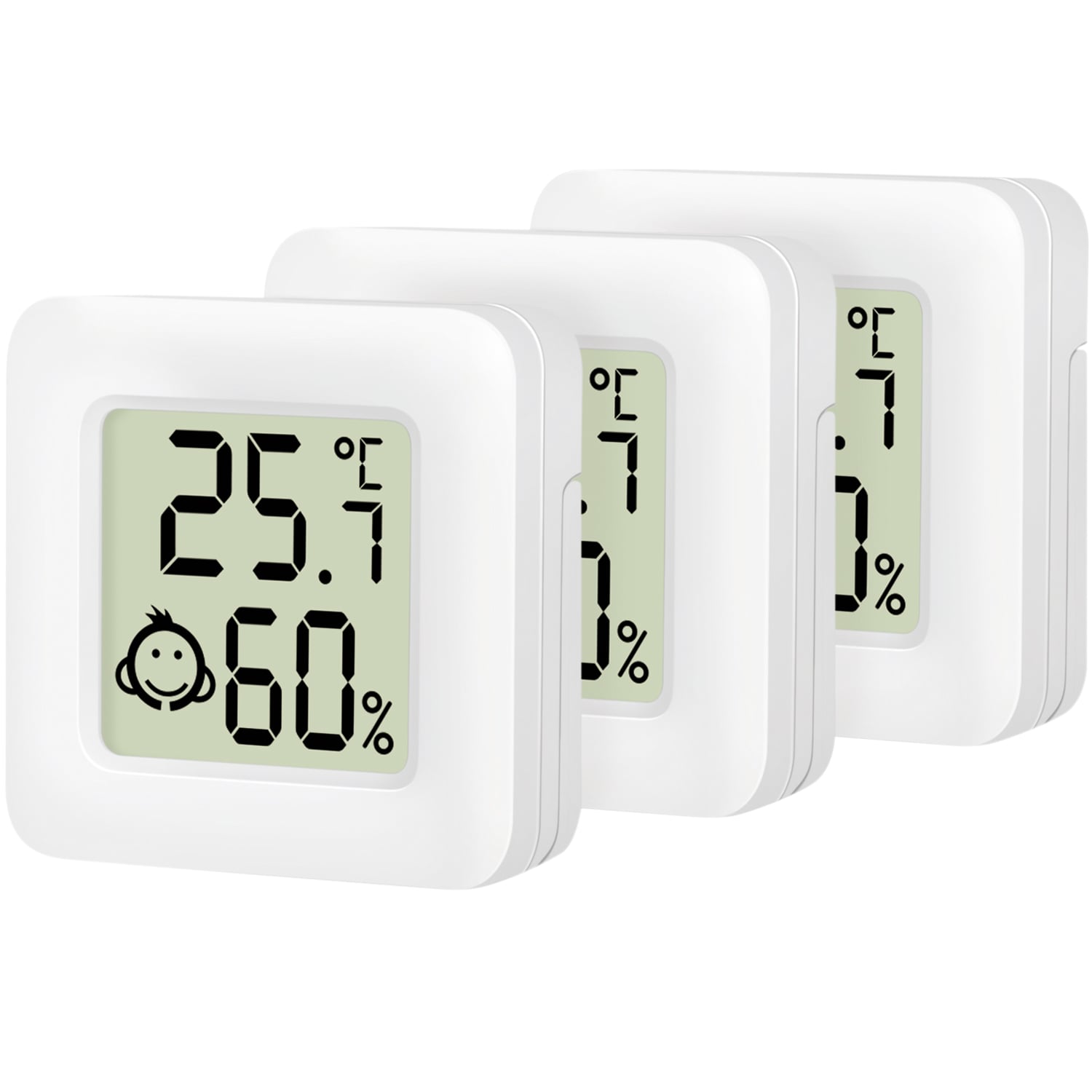 LogiLink digitalt mini-termometer/hygrometer 3-pak LCD viser 25,7°C 60 luftfugtighed babyikon kvadratisk design.