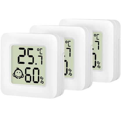 LogiLink digitalt mini-termometer/hygrometer 3-pak LCD viser 25,7°C 60 luftfugtighed babyikon kvadratisk design.