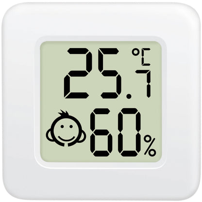 LogiLink mini-termometer/hygrometer 3-pak, hvid ramme, display viser 25,7°C, 60 luftfugtighed og smilende ikon.
