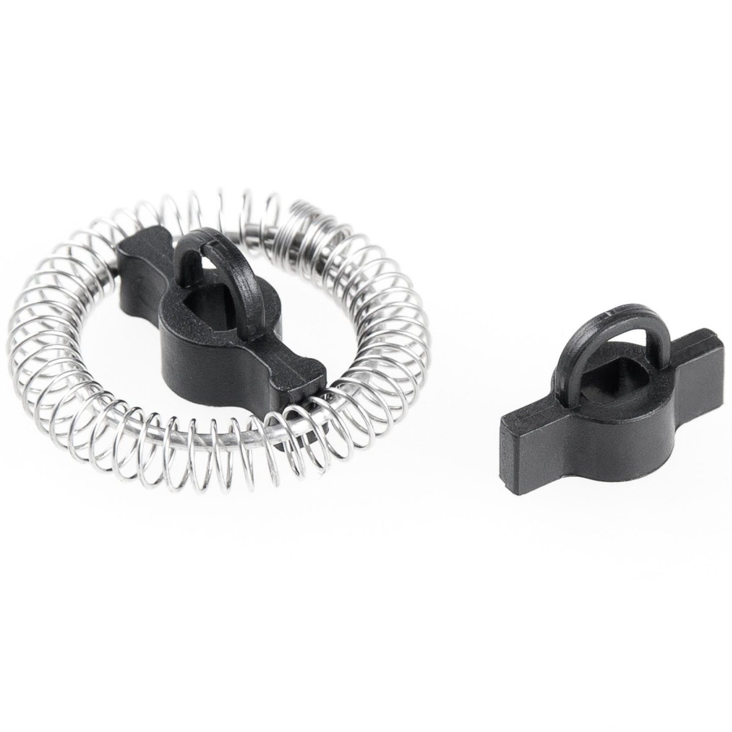 Champion mælkeskummer MS210 reservedele, metalfjeder med sort plastindsats og tilhørende sort plastdel.