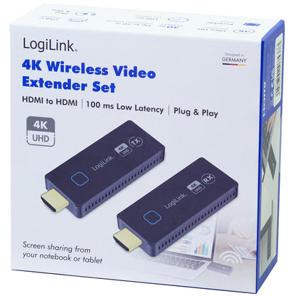 LogiLink HDW0102 4K trådløs HDMI videoforlænger, 30 m, til at tilpasse, HDMI til HDMI, lav latenstid, plug  play.