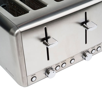 Champion brødrister 4 skiver 1000W justerbare ristningsniveauer synlige slots håndtag knap Cancel Reheat Defrost.