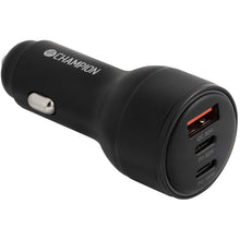 Champion biloplader 130W sort med 1x USB-A QC3.0 30W og 2x USB-C PD 30W/100W, samlet udgang op til 130W.
