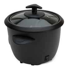 Champion Riskoger Mini 0,6L sort med glaslåg, dampudtag, keramisk belægning, håndtag og tænd/sluk-knap.