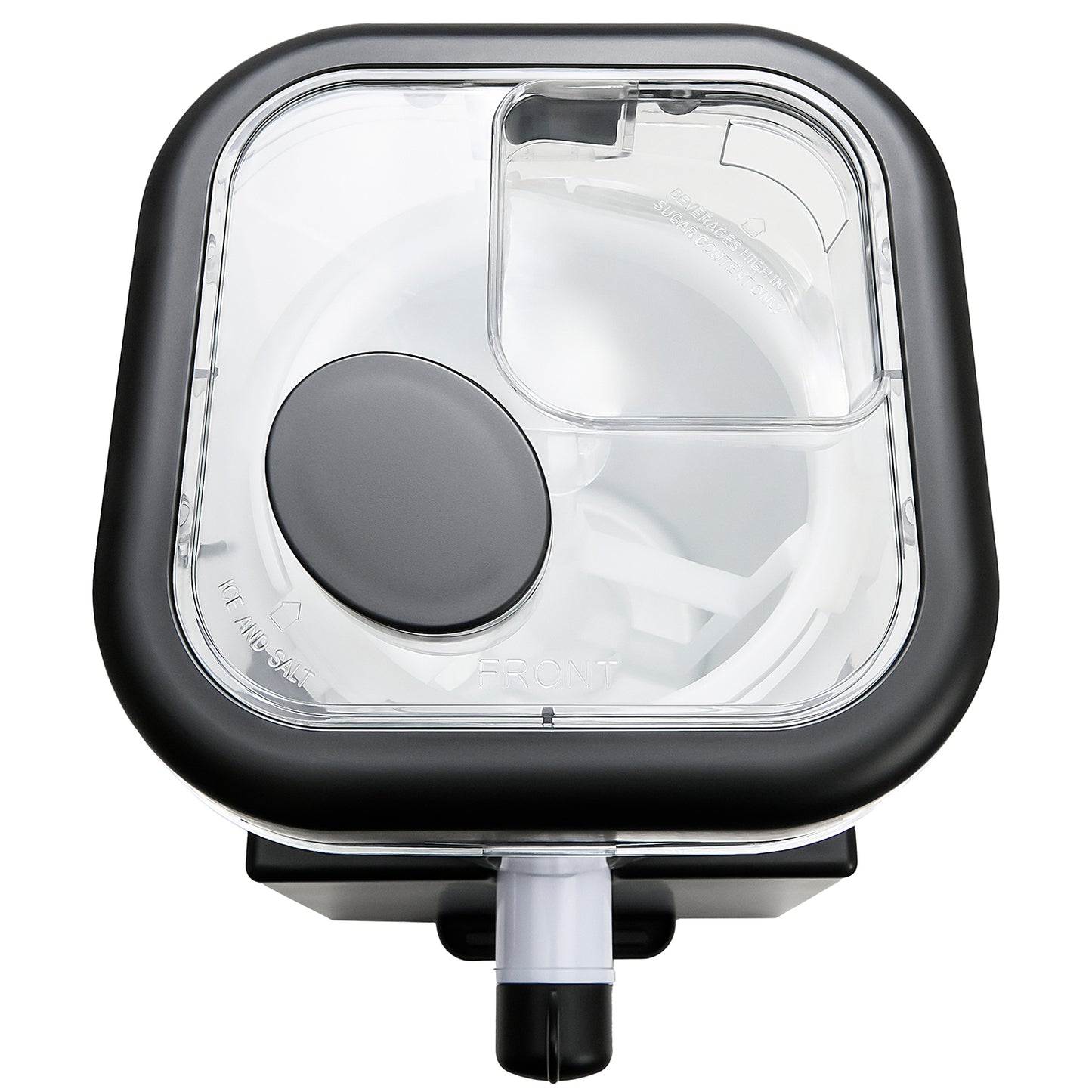Champion Slush Ice Maskine 1L sort, topview, firkantet klar beholder med sort kant og rund mixer ses gennem lågets åbning.