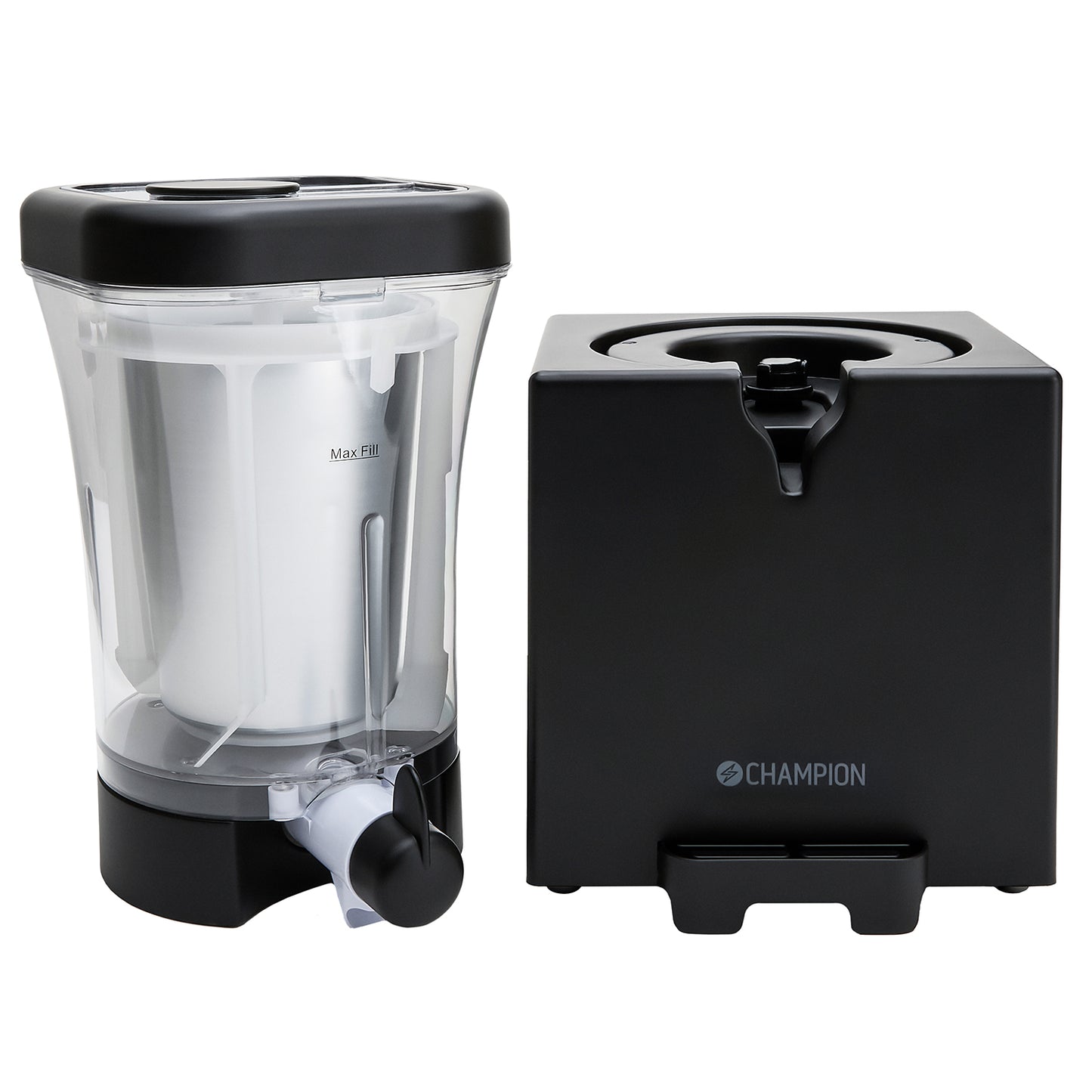 Champion Slush Ice Maskine 1L i sort ved siden af sort beholder med Champion-logo.