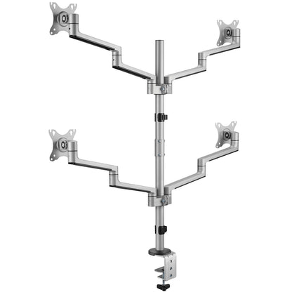 Logilink Quad monitorbeslag sølv til 4 skærme 17-32", justerbar, fire VESA arme på midterstang, solid klemmebase.