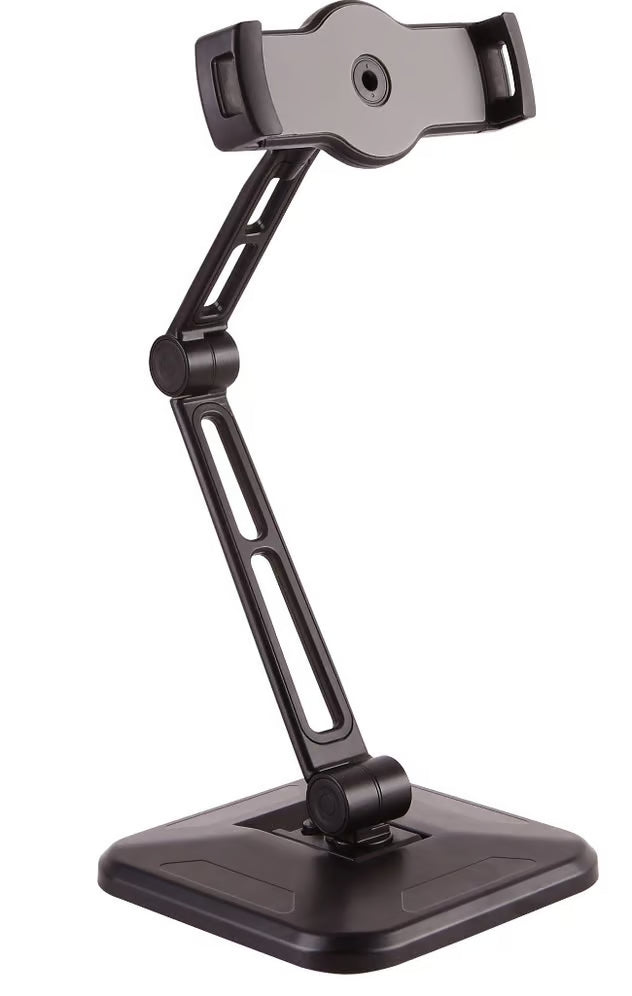 InLine universel, justerbar tablet-holder med rektangulær fod og topklemme til tablets eller smartphones på 4,7–12,9″.