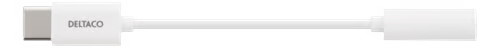 DUALCO USB-C til 3,5 mm aktiv DAC-adapter i hvid med DUALCO-logo på venstre stik.