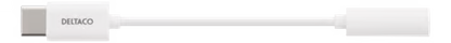 DUALCO USB-C til 3,5 mm aktiv DAC-adapter i hvid med DUALCO-logo på venstre stik.