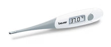 Beurer digitalt termometer til rektal/oral måling, hvidt med fleksibel spids, BEURER-logo ved displayet, viser 37,0 °C.