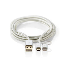 2 meter hvidt flettet USB-A til Lightning og Micro-USB-kabel, MFI-certificeret.