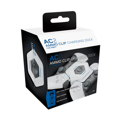 PS5-controlleroplader AC-2, blå/hvid, USB-C-hurtigopladning, 2 m kabel, LED-indikator.