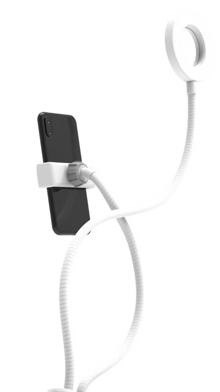 DigiPower vlogging-ringlys på 7,6 cm med fleksibel arm, telefonholder og indbygget USB-ringlys.