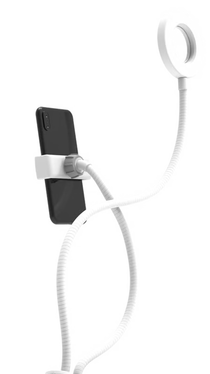 DigiPower vlogging-ringlys på 7,6 cm med fleksibel arm, telefonholder og indbygget USB-ringlys.