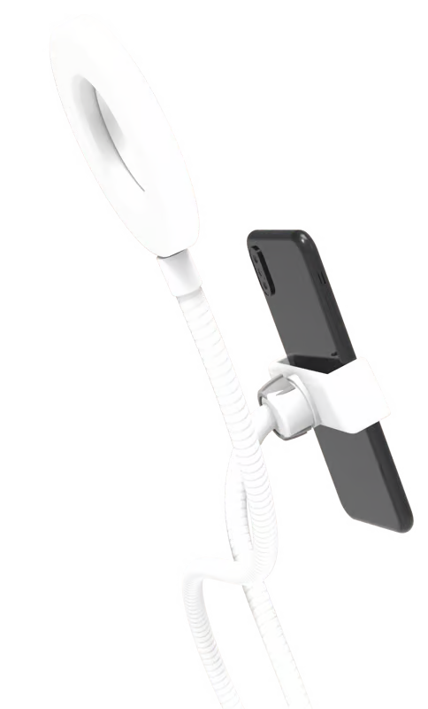 DIGIPOWER vlogging-ringlys 7,6 cm med justerbar hvid telefonholder, sort smartphone, USB-ringlys, fleksibelt stativ.