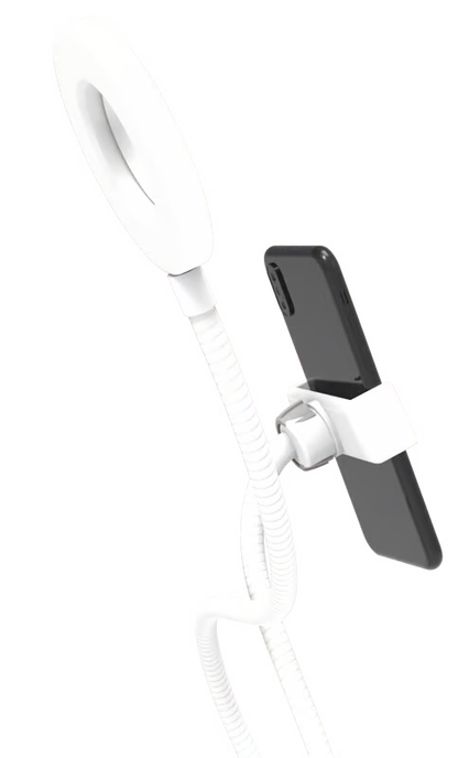 DIGIPOWER vlogging-ringlys 7,6 cm med justerbar hvid telefonholder, sort smartphone, USB-ringlys, fleksibelt stativ.