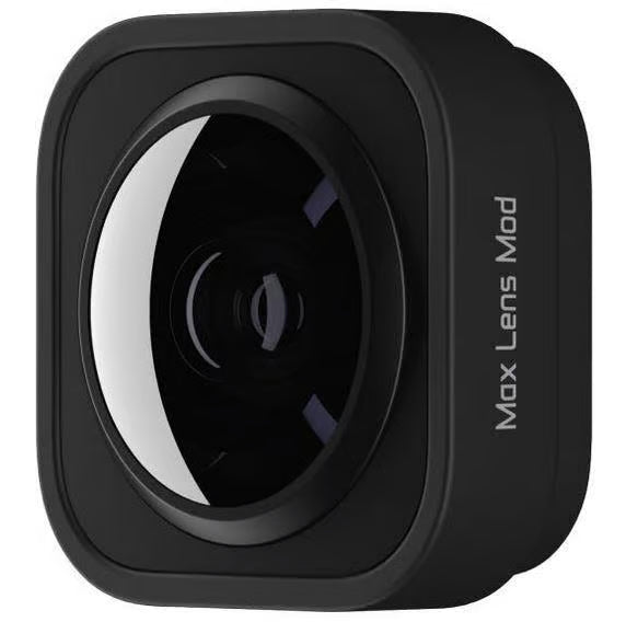 GoPro Max Lens Mod til HERO10/HERO9, sort kameratilbehør med teksten »Max Lens Mod«, buet glas og afrundet rektangulært design.