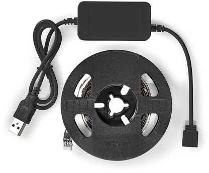 NEDIS SmartLife LED-lysbånd 2 m RGB, sort kontrolmodul, USB-stik, Bluetooth-styring.