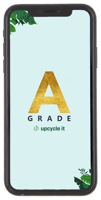 Apple iPhone XR 64 GB, let brugt, skærmen viser guld A, teksten »Grade A« og det grønne genbrugslogo.
