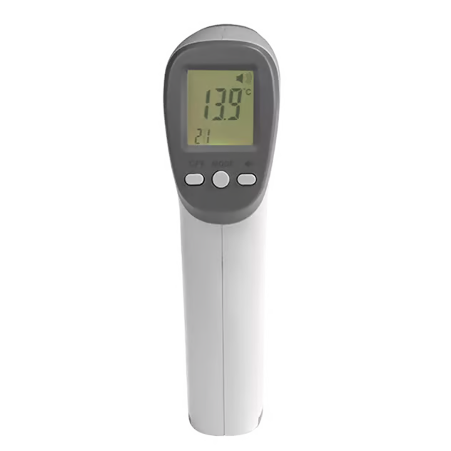 DENVER infrarødt kontaktfrit termometer med digitalt display, viser 13,9 °C og har tre betjeningsknapper under skærmen.