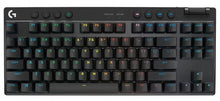 Logitech G Pro X TKL trådløst mekanisk gamingtastatur i sort med RGB-baggrundsbelyste taster, medieknapper og lydstyrkehjul.
