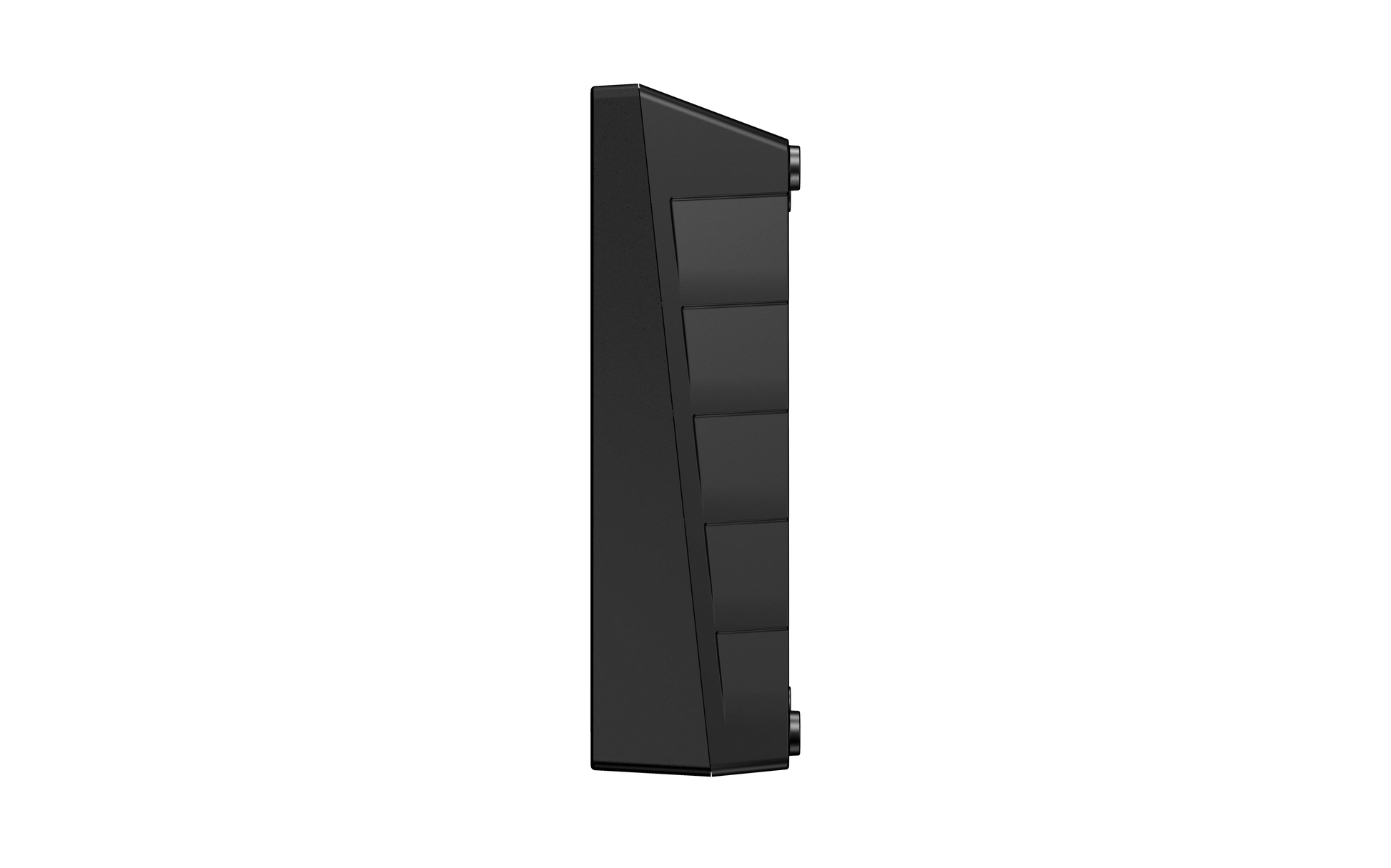 Sort mekanisk tastatur i sideprofil med fem synlige taster og skrå vinkel, kompatibel med Zaptec Go 2 Asphalt Black.