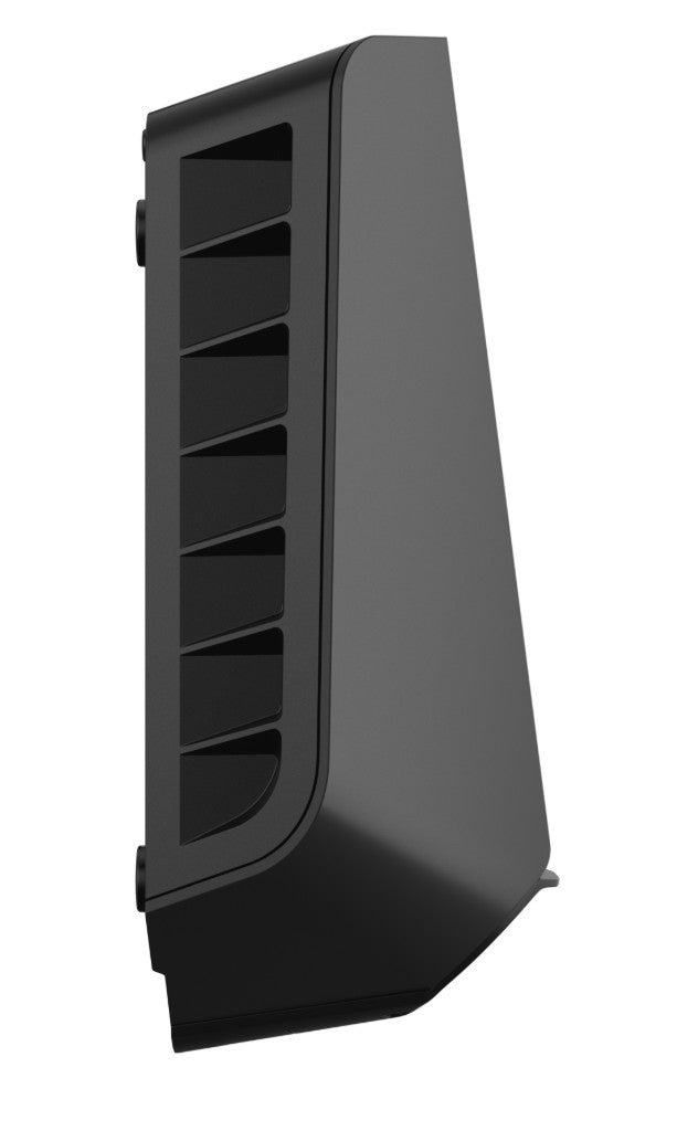 Easee Charge Up 1,4-22 kW elbillader, sort, med 4G og WiFi, viste vinklede kanter og horisontale udluftninger fra siden.