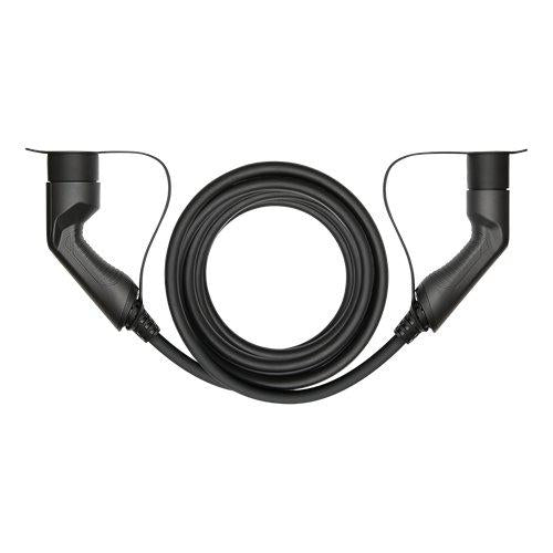 S-Line ladekabel Type 2 32A 22 kW 5 m sort spiral med stik i begge ender til elbil opladning.