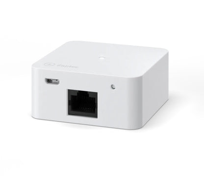 Zaptec Go Sense HAN RJ45 lader med USB-port og Ethernet RJ45 HAN-port placeret på venstre side til elbilopladning.