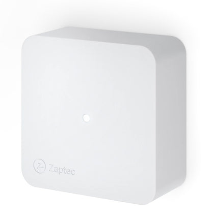 Zaptec Sense HAN RJ45 til elbilopladning, hvid firkantet enhed med afrundede kanter, central LED, HAN RJ45-port.