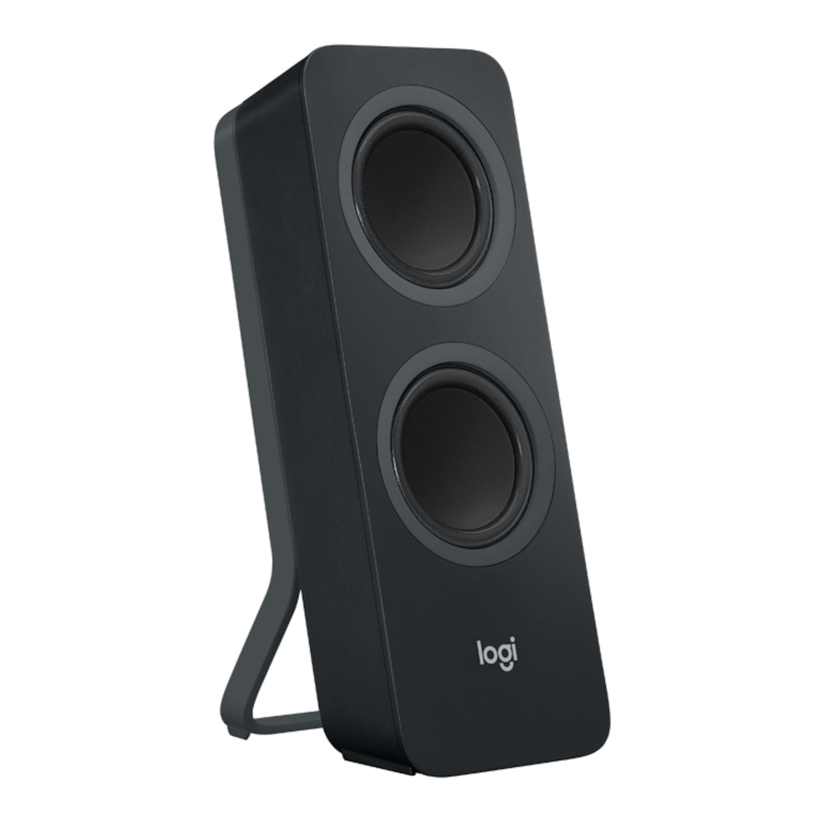 Logitech Z207 Bluetooth-computerhøjttalere i sort med to runde enheder og integreret fod.