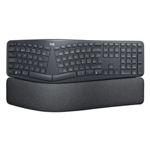 Logitech Ergo K860 – trådløst ergonomisk tastatur i sort med delt tastaturlayout og indbygget håndledsstøtte.