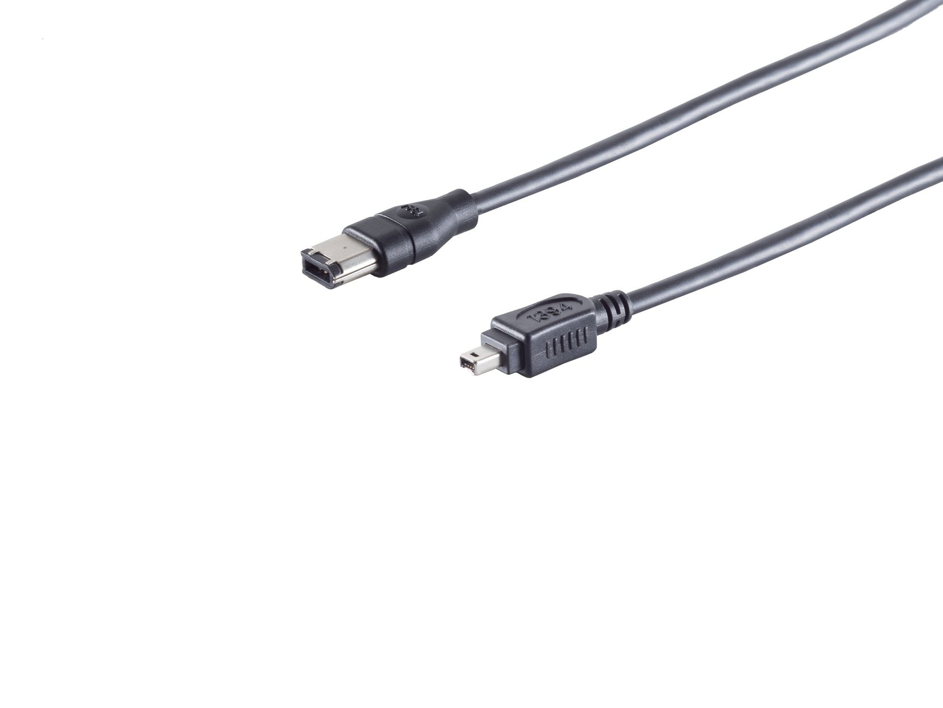 Firewire 400 kabel 4-pin til 6-pin, sort, længde 3 m, med ét firepin og ét seksbenet stik.