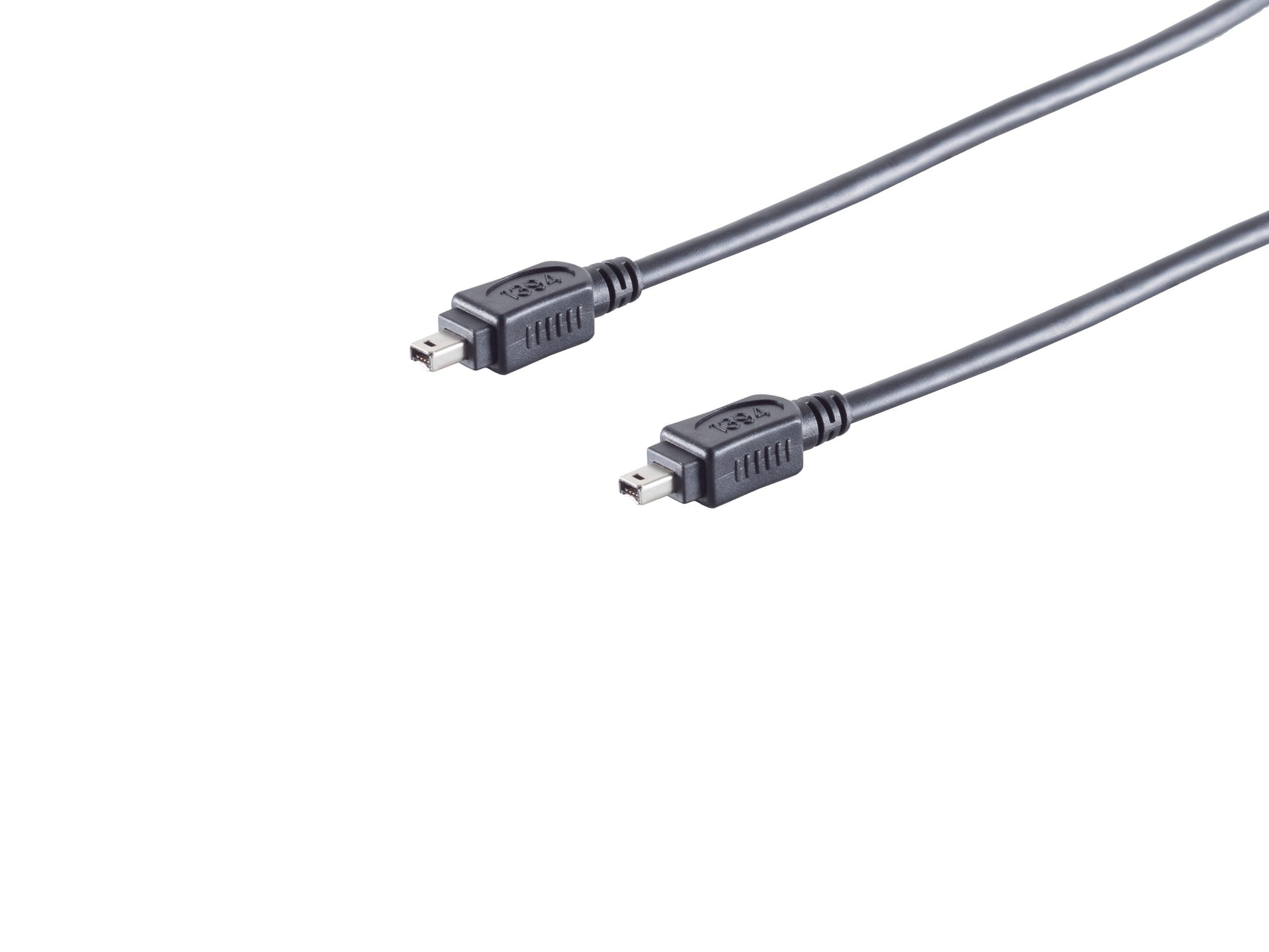 Firewire 400 kabel 4-pin til 4-pin 1,8m sort med identiske firkantede stik og udadvendte ender.