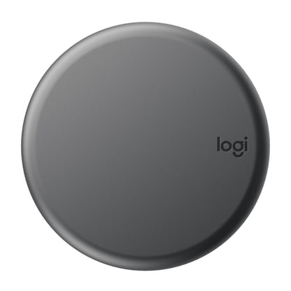 Grå trådløs lydstyrkekontrol til Logitech Z407 med Logi-logo.